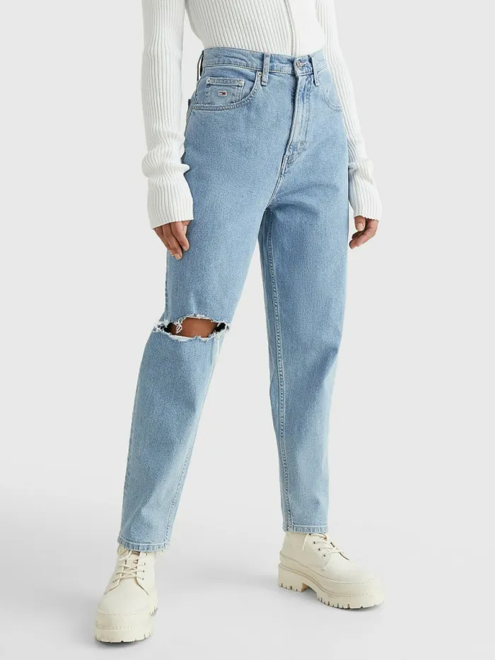 Tommy Hilfiger Mom Ultra High Rise Tapered Distressed Jeans Denim Light Womens Jeans Sale Tommy Hilfiger Mom Ultra High Rise Tapered Distressed Jeans Denim Light Womens Jeans Sale