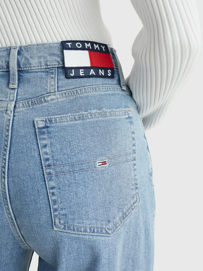 Tommy Hilfiger Mom Ultra High Rise Tapered Distressed Jeans Denim Light Womens Jeans Sale