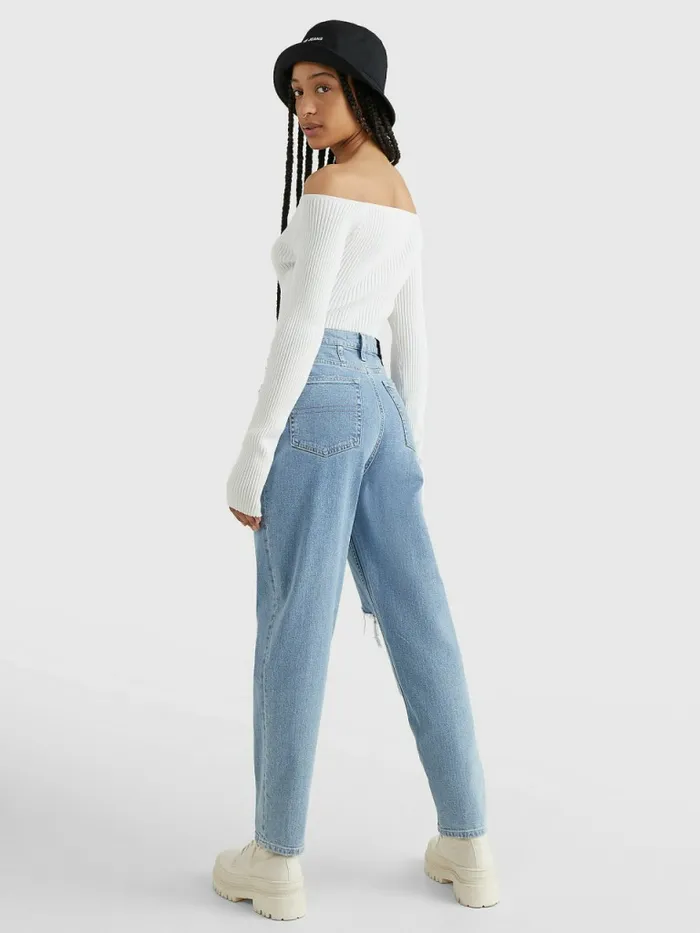 Tommy Hilfiger Mom Ultra High Rise Tapered Distressed Jeans Denim Light Womens Jeans Sale