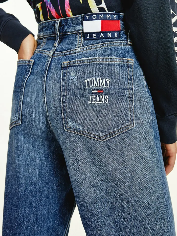 Tommy Hilfiger Mom Ultra High Rise Tapered Hemp Jeans Denim Dark Womens Jeans On Sale