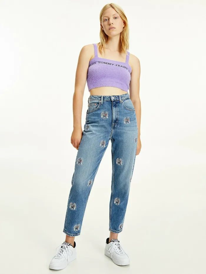 Tommy Hilfiger Mom Ultra High Rise Tapered Logo Embroidery Jeans Denim Medium Womens Jeans For Sale Tommy Hilfiger Mom Ultra High Rise Tapered Logo Embroidery Jeans Denim Medium Womens Jeans For Sale