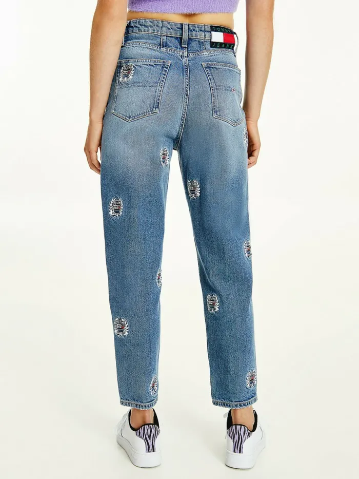 Tommy Hilfiger Mom Ultra High Rise Tapered Logo Embroidery Jeans Denim Medium Womens Jeans For Sale