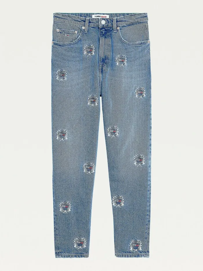 Tommy Hilfiger Mom Ultra High Rise Tapered Logo Embroidery Jeans Denim Medium Womens Jeans For Sale