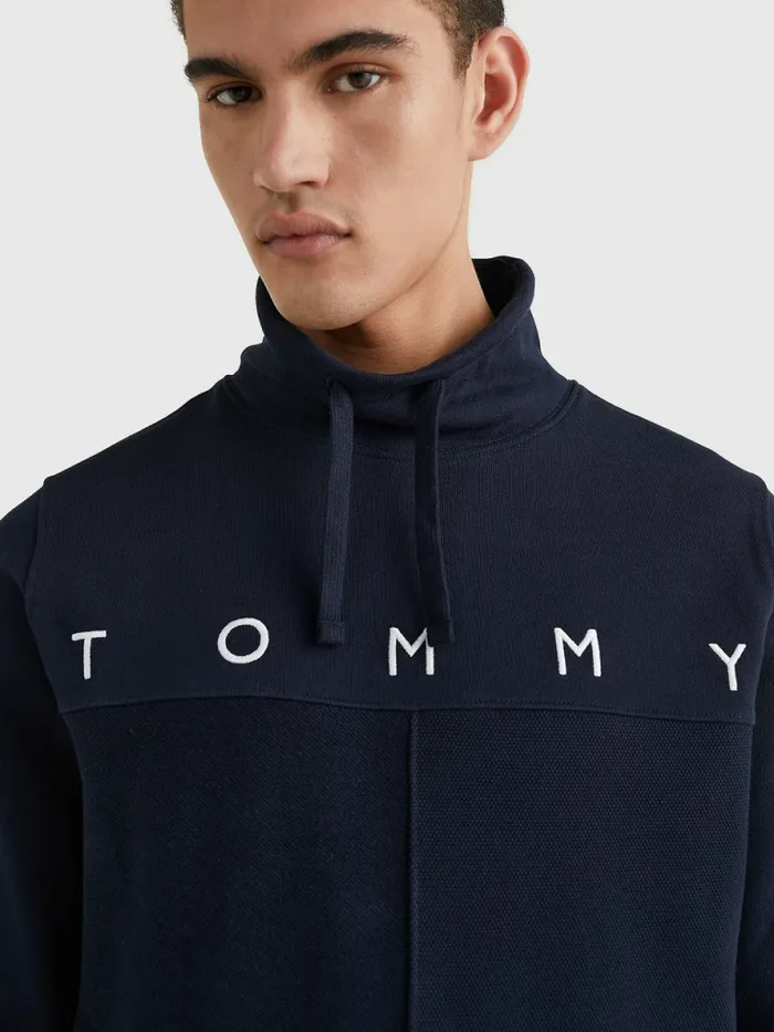 Tommy Hilfiger Mono Flag Mock Turtleneck Sweatshirt Desert Sky Mens Tracksuits Sale