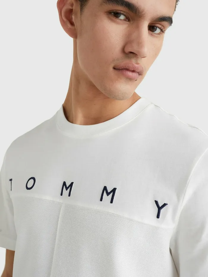 Tommy Hilfiger Mono Flag TShirt Ecru Mens TShirts Online