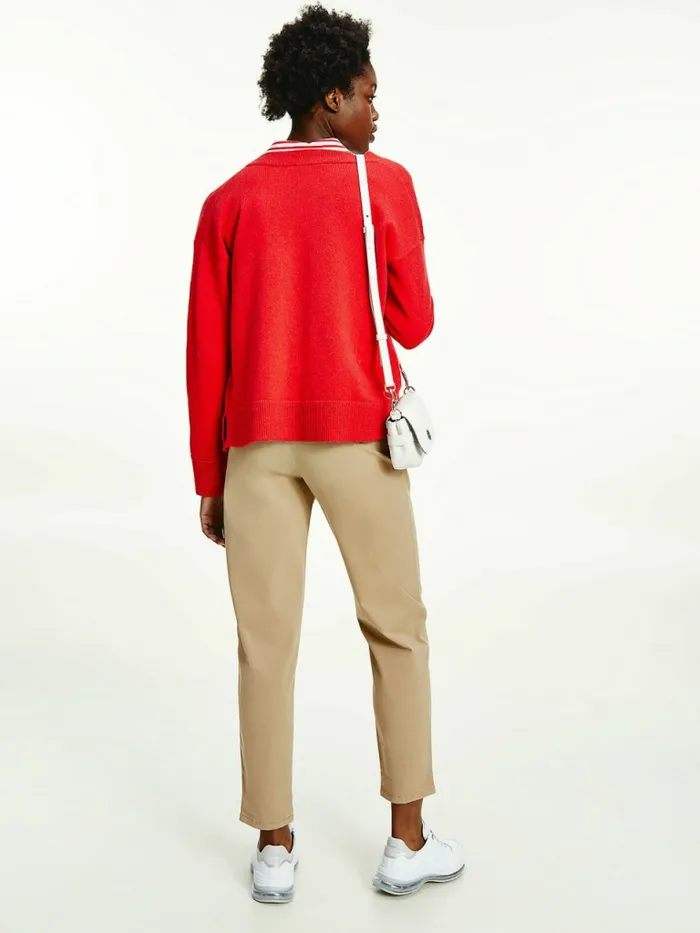 Tommy Hilfiger Monogram Embroidery Alpaca Cardigan Red Alert Womens Knitwear Gift Ideas