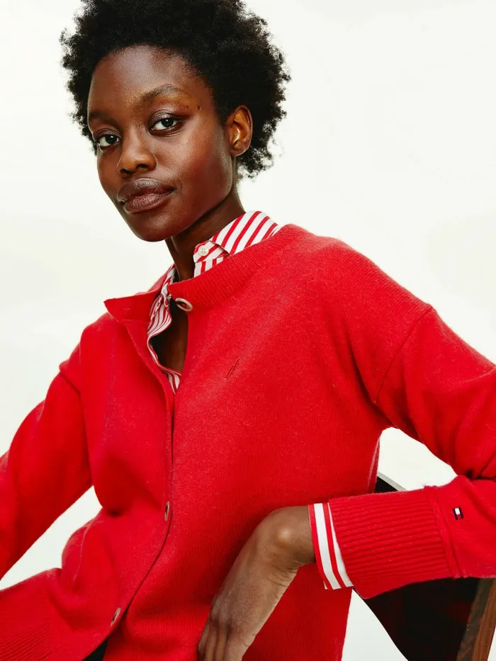 Tommy Hilfiger Monogram Embroidery Alpaca Cardigan Red Alert Womens Knitwear Gift Ideas