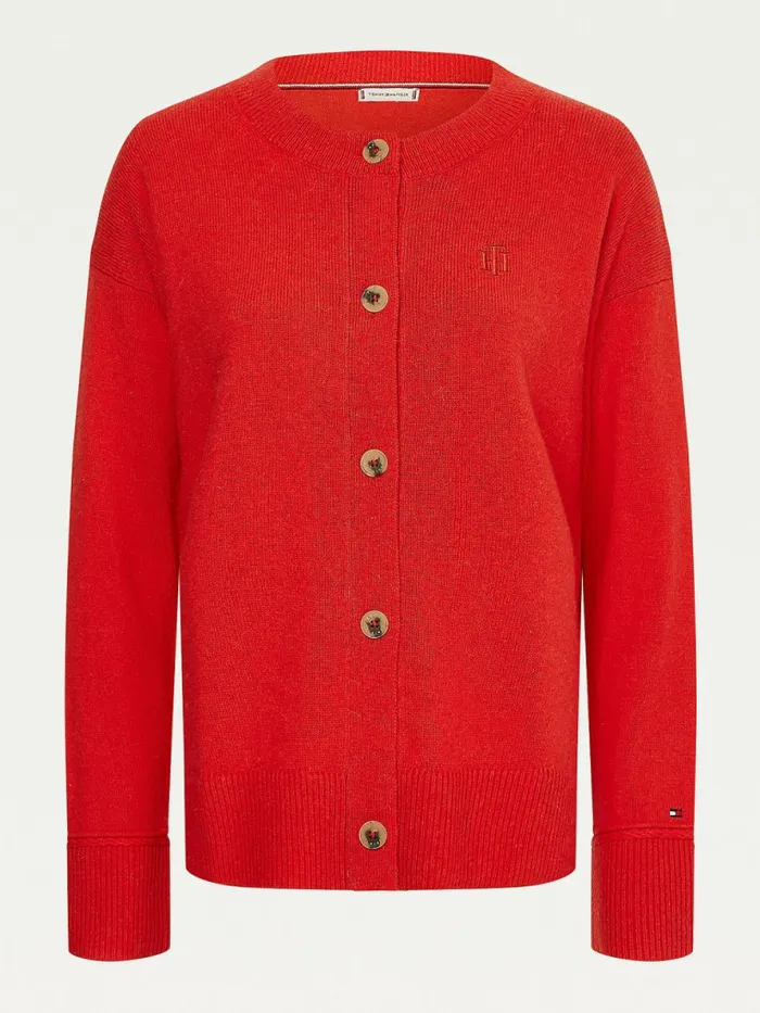 Tommy Hilfiger Monogram Embroidery Alpaca Cardigan Red Alert Womens Knitwear Gift Ideas