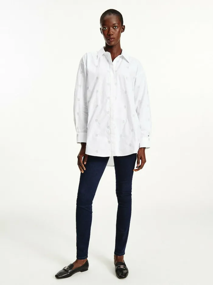 Tommy Hilfiger Monogram Embroidery Boyfriend Fit Shirt Th Optic White Womens Shirts and Blouses On Sale Tommy Hilfiger Monogram Embroidery Boyfriend Fit Shirt Th Optic White Womens Shirts and Blouses On Sale