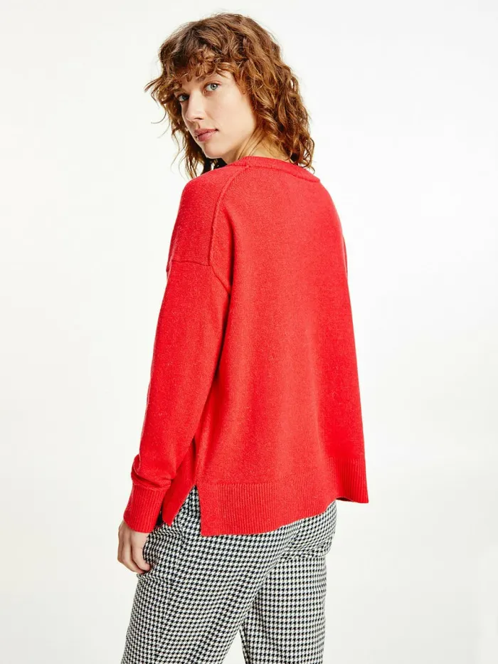Tommy Hilfiger Monogram Embroidery Relaxed Fit Alpaca Jumper Red Alert Womens Knitwear On Sale