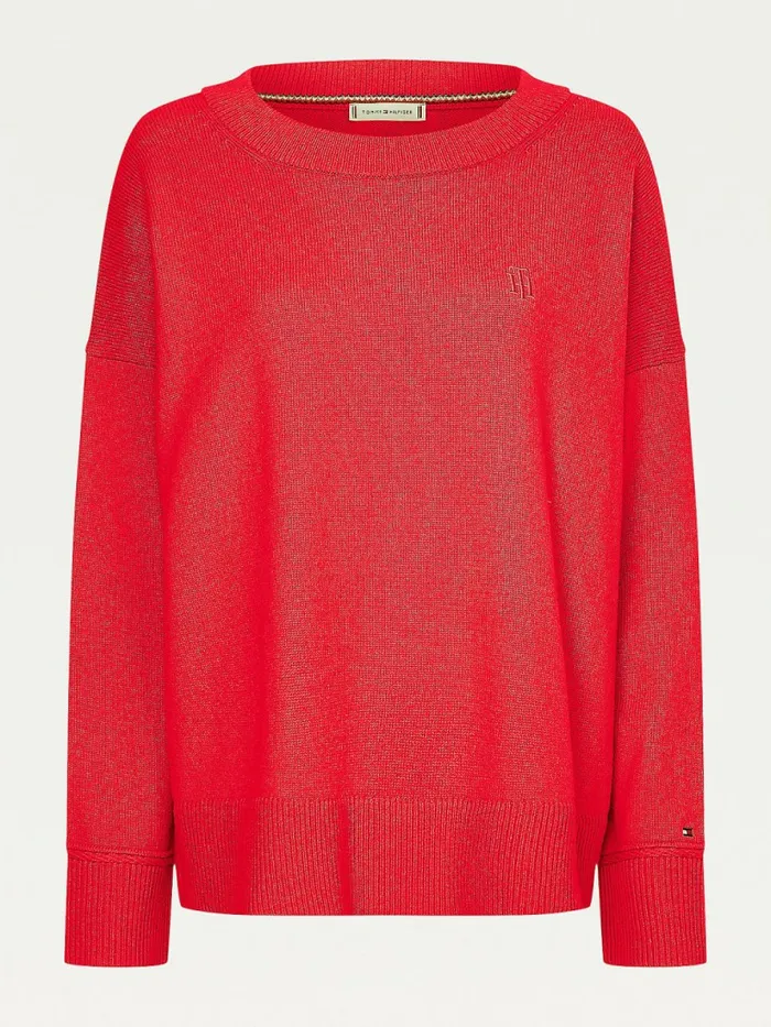 Tommy Hilfiger Monogram Embroidery Relaxed Fit Alpaca Jumper Red Alert Womens Knitwear On Sale