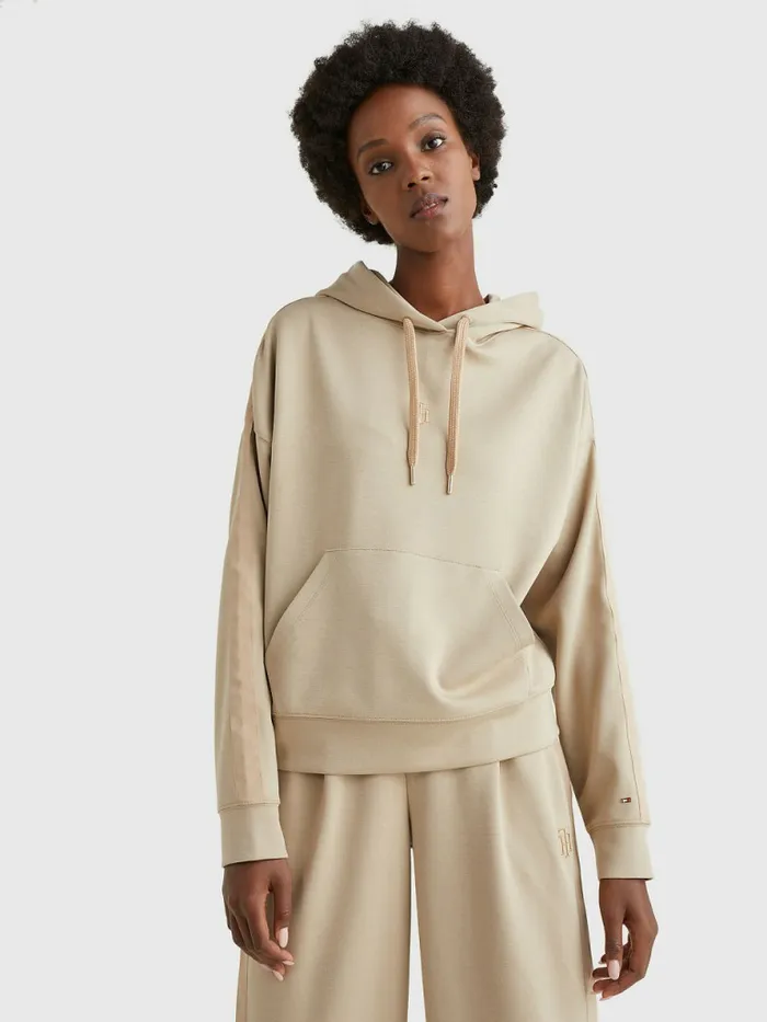 Tommy Hilfiger Monogram Interlock Relaxed Hoody Beige Womens Sweatshirts and Hoodies Casaul
