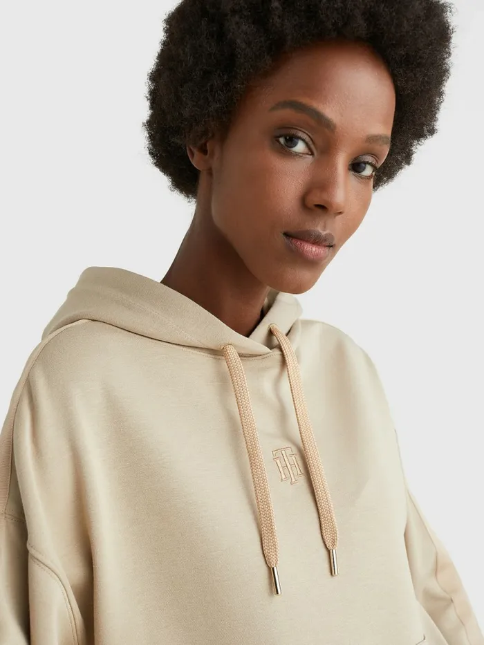 Tommy Hilfiger Monogram Interlock Relaxed Hoody Beige Womens Sweatshirts and Hoodies Casaul