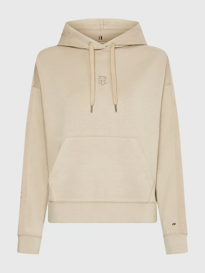 Tommy Hilfiger Monogram Interlock Relaxed Hoody Beige Womens Sweatshirts and Hoodies Casaul