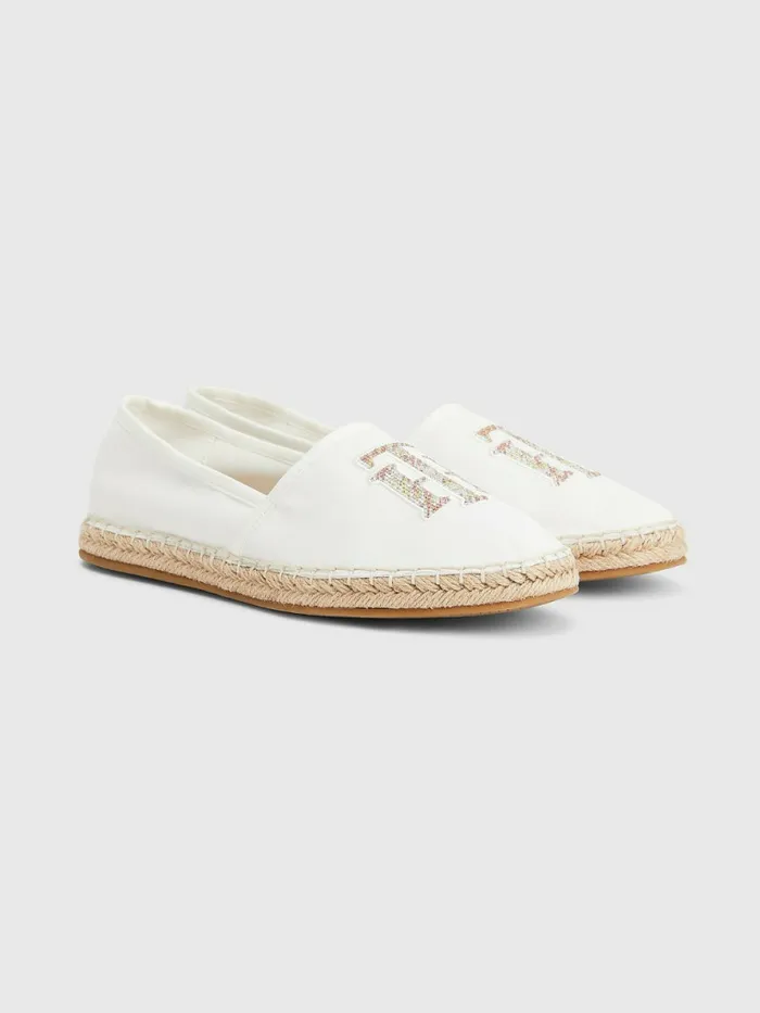 Tommy Hilfiger Monogram Logo Espadrilles Ecru Womens Sandals Cheap On Sale