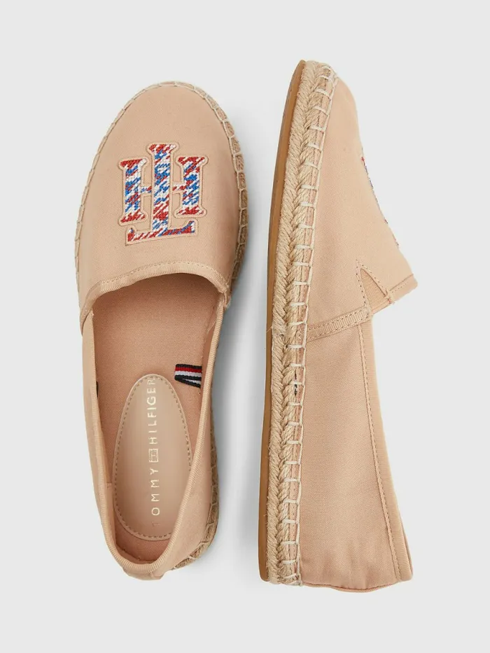 Tommy Hilfiger Monogram Logo Espadrilles Sandrift Womens Flat Shoes Sale