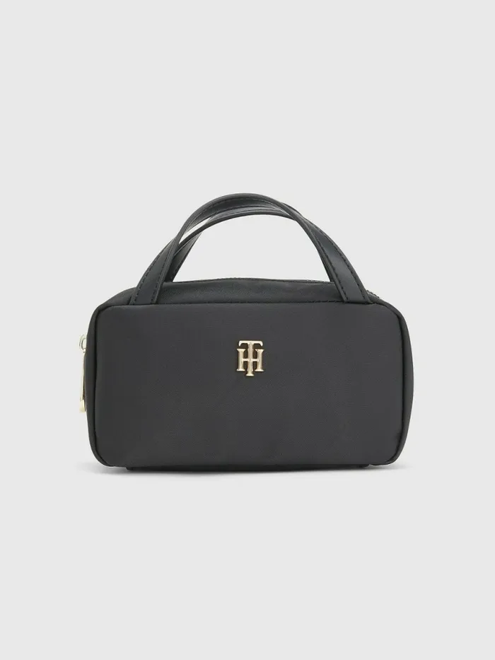Tommy Hilfiger Monogram Plaque Makeup Case Black Womens Bags Fashion