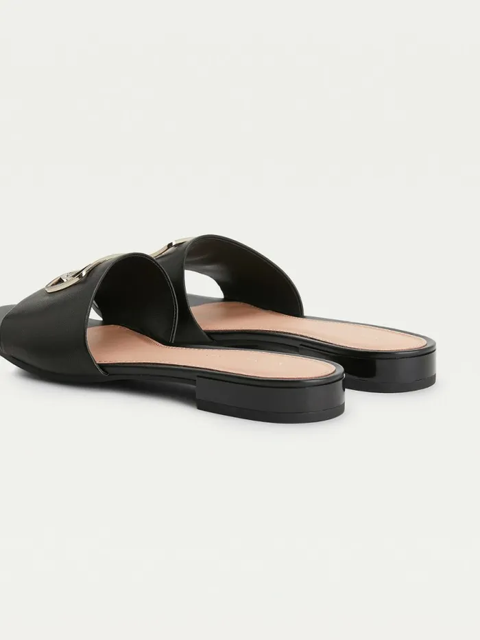 Tommy Hilfiger Monogram Plaque Mule Sandals Black Womens Sandals Gift for Friend