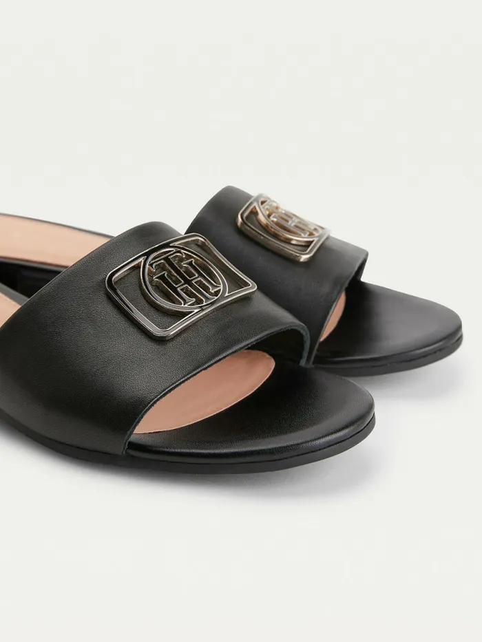 Tommy Hilfiger Monogram Plaque Mule Sandals Black Womens Sandals Gift for Friend