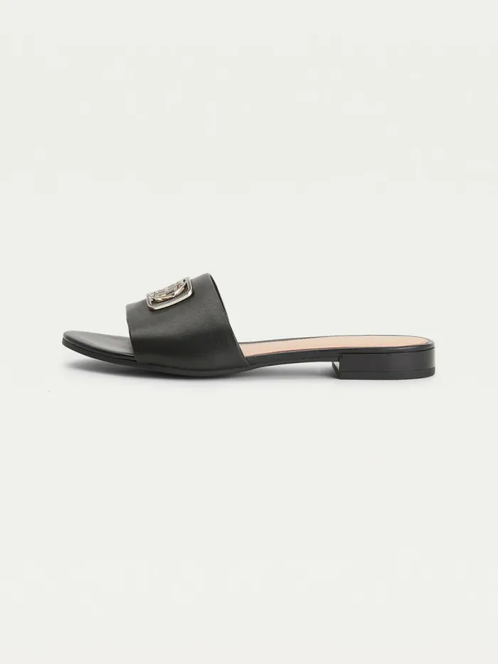 Tommy Hilfiger Monogram Plaque Mule Sandals Black Womens Sandals Gift for Friend