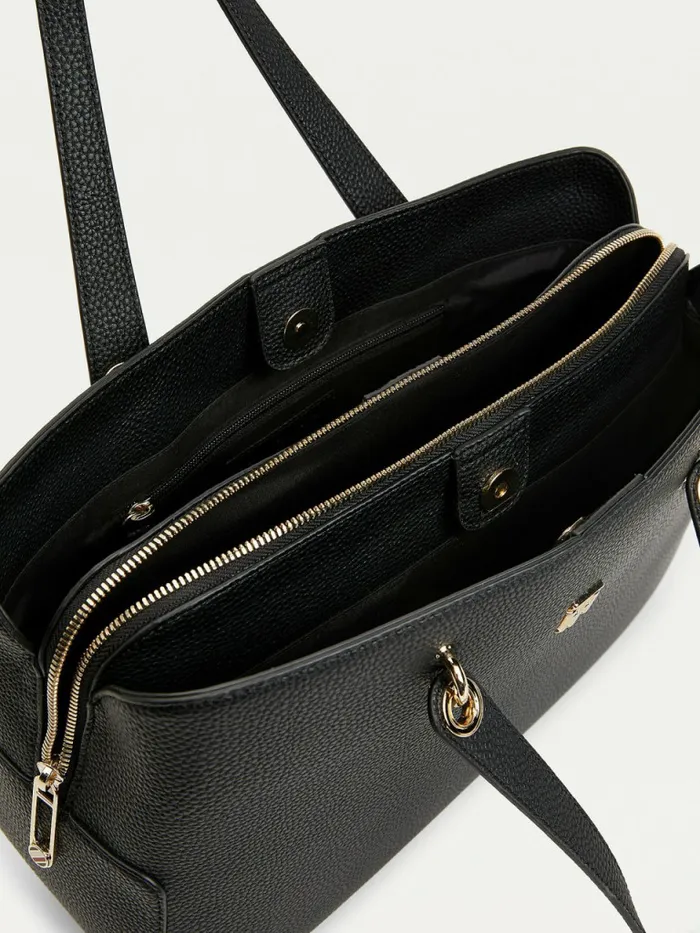 Tommy Hilfiger Monogram Plaque Satchel Black Womens Bags Gift for Friend