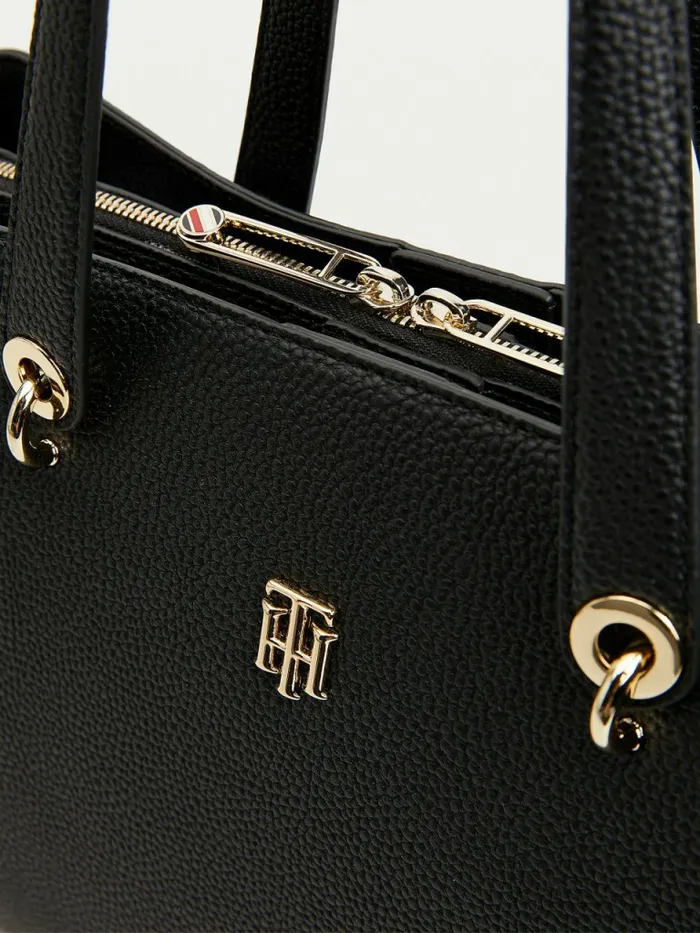 Tommy Hilfiger Monogram Plaque Satchel Black Womens Bags Gift for Friend