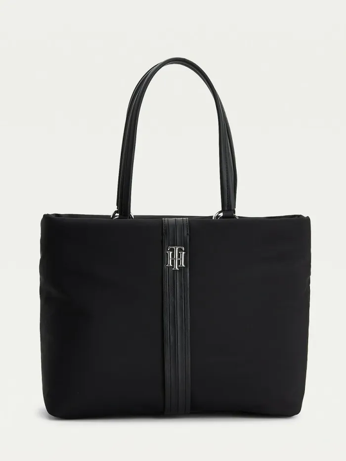 Tommy Hilfiger Monogram Plaque Tote Bag Black Womens Bags Gift for Friend