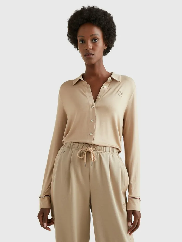 Tommy Hilfiger Monogram Regular Fit Jersey Shirt Beige Womens Shirts and Blouses Gift 4 You Tommy Hilfiger Monogram Regular Fit Jersey Shirt Beige Womens Shirts and Blouses Gift 4 You