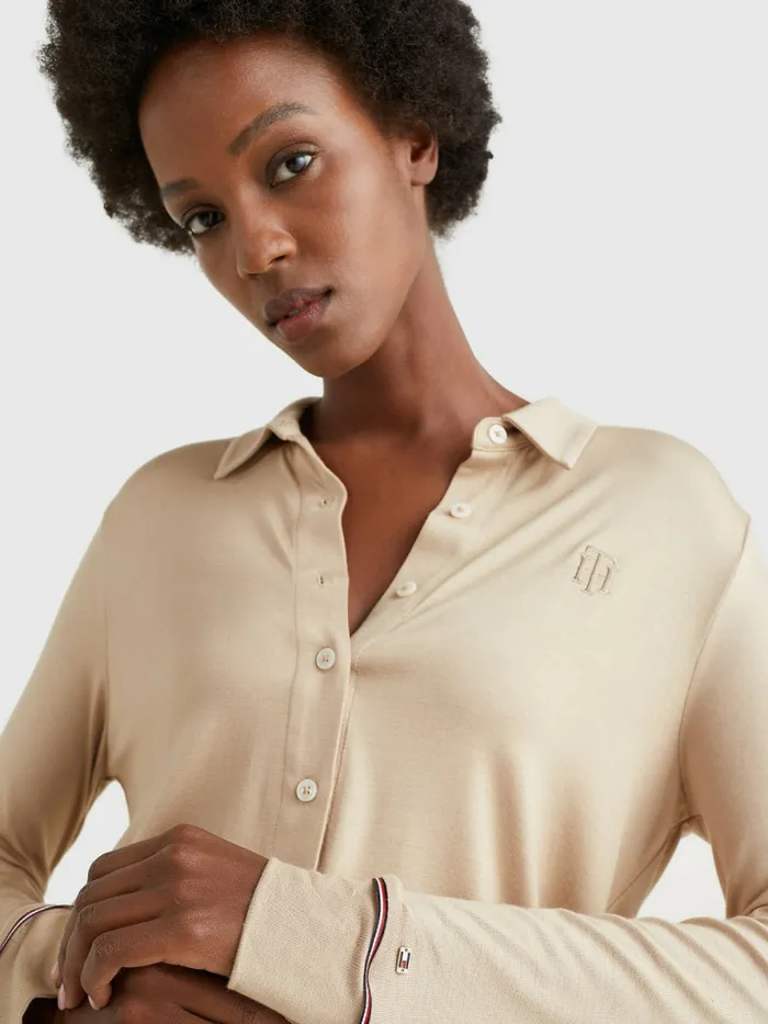 Tommy Hilfiger Monogram Regular Fit Jersey Shirt Beige Womens Shirts and Blouses Gift 4 You