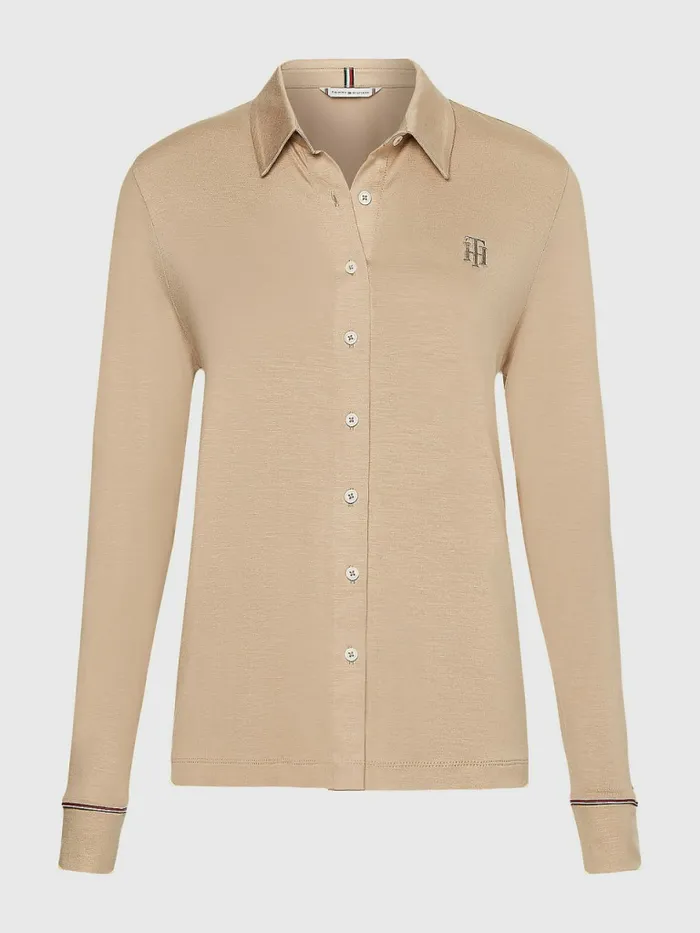 Tommy Hilfiger Monogram Regular Fit Jersey Shirt Beige Womens Shirts and Blouses Gift 4 You