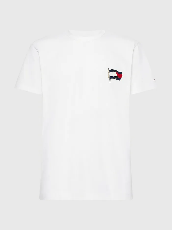 Tommy Hilfiger Motion Flag Embroidery TShirt White Mens TShirts Gift Ideas