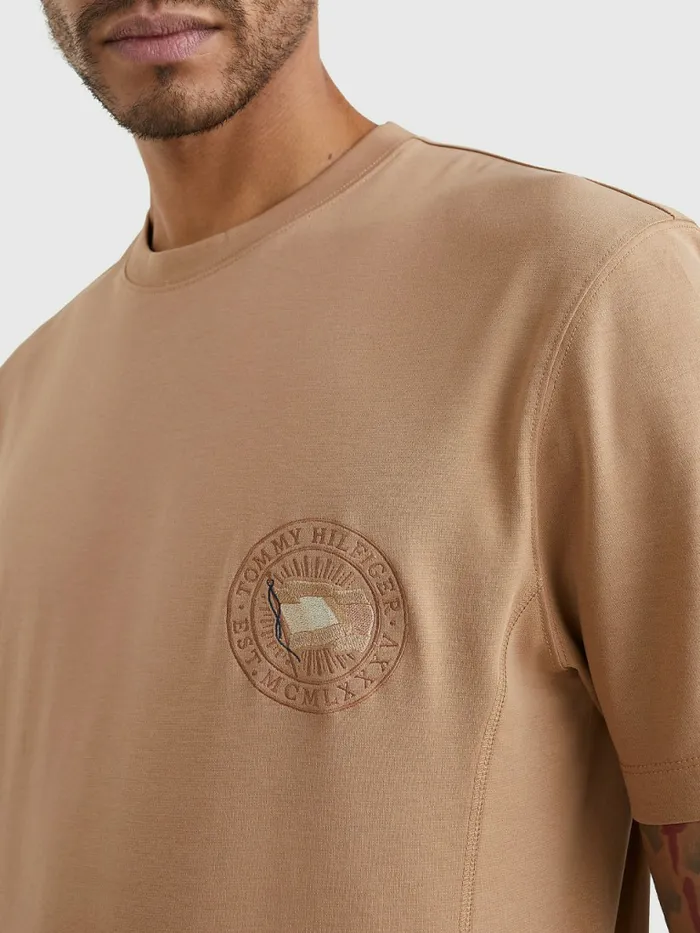 Tommy Hilfiger Motion Flag Logo TShirt Basket Brown Mens TShirts Cheap On Sale