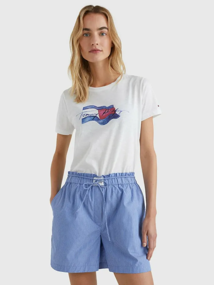 Tommy Hilfiger Motion Flag Logo TShirt Th Optic White Womens TShirts Online