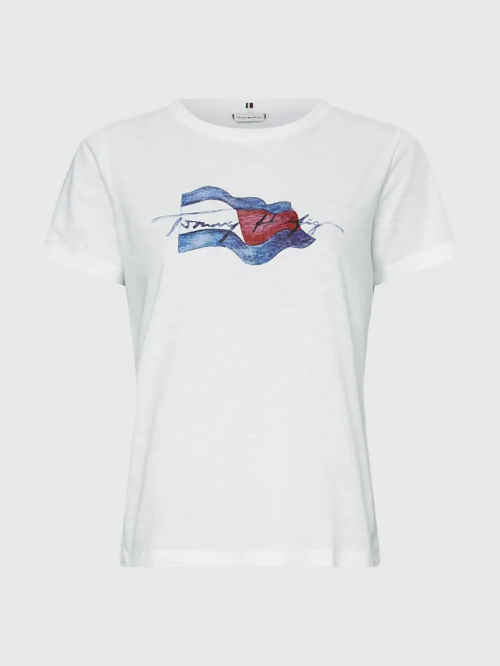 Tommy Hilfiger Motion Flag Logo TShirt Th Optic White Womens TShirts Online