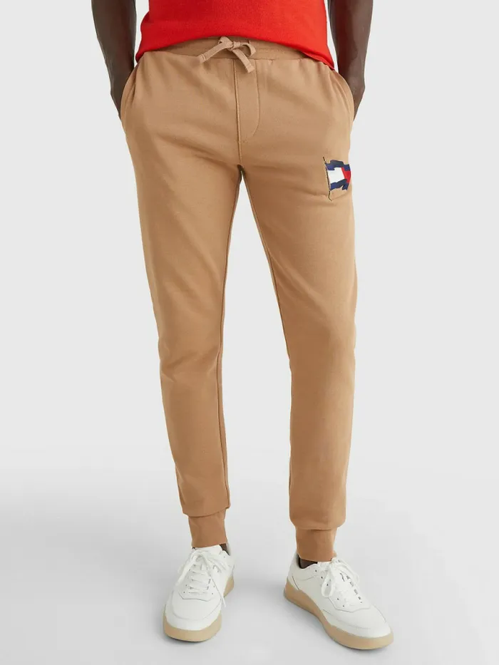 Tommy Hilfiger Motion Flag Regular Fit Joggers Basket Brown Mens Trousers