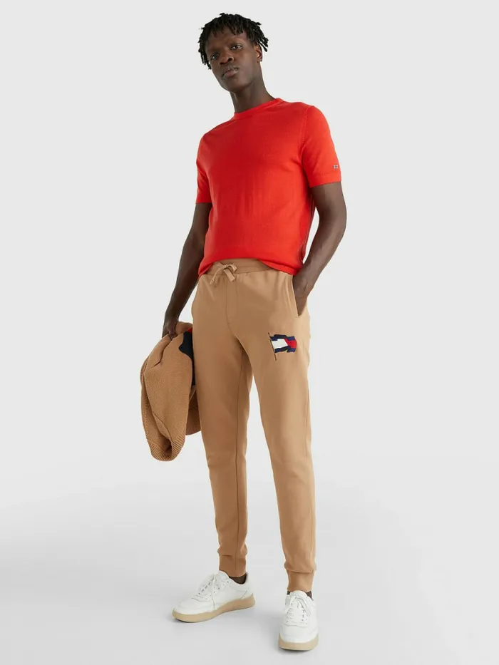 Tommy Hilfiger Motion Flag Regular Fit Joggers Basket Brown Mens Trousers