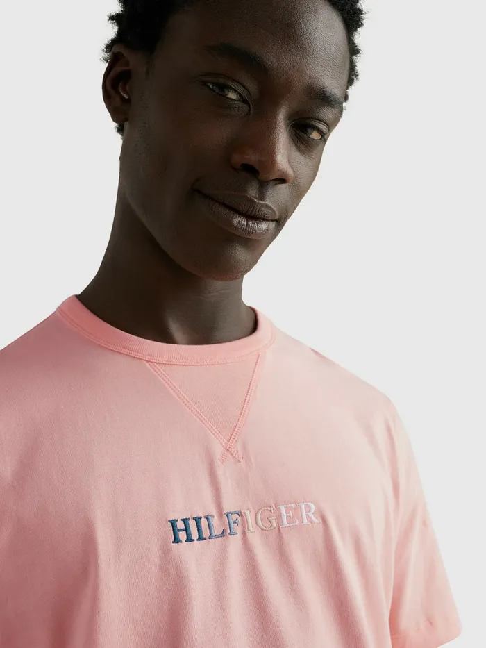 Tommy Hilfiger Multicolour Logo Embroidery TShirt Sunset Peach Mens TShirts Fashion
