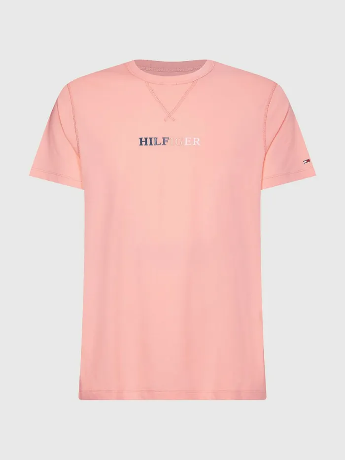 Tommy Hilfiger Multicolour Logo Embroidery TShirt Sunset Peach Mens TShirts Fashion