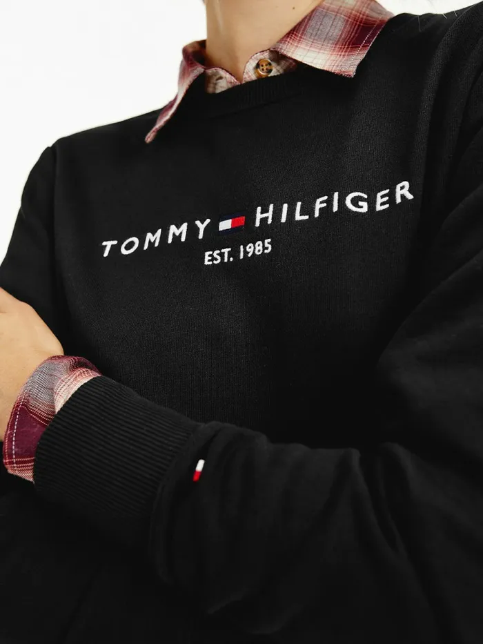 Tommy Hilfiger Organic Cotton Crew Neck Sweatshirt Black Womens Sweatshirts and Hoodies Cheap On Sale