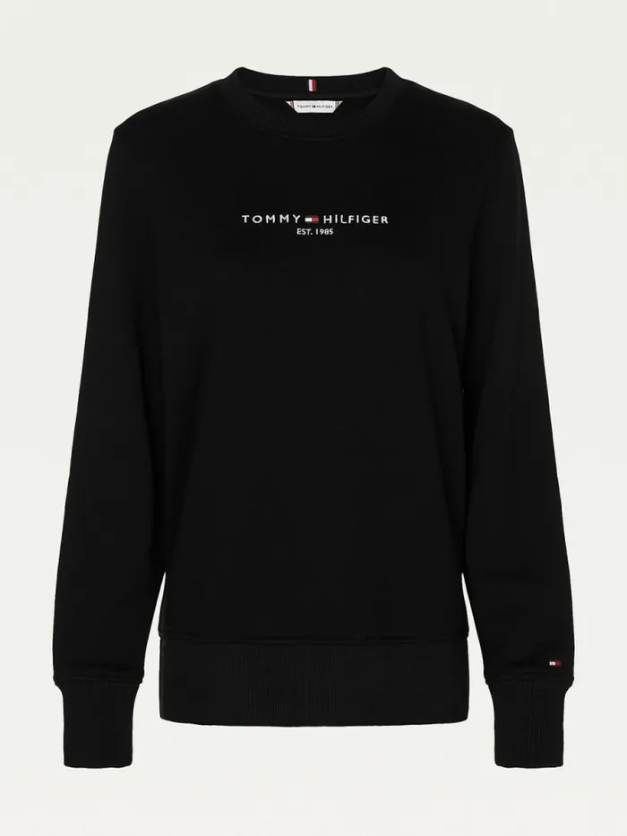 Tommy Hilfiger Organic Cotton Crew Neck Sweatshirt Black Womens Sweatshirts and Hoodies Cheap On Sale