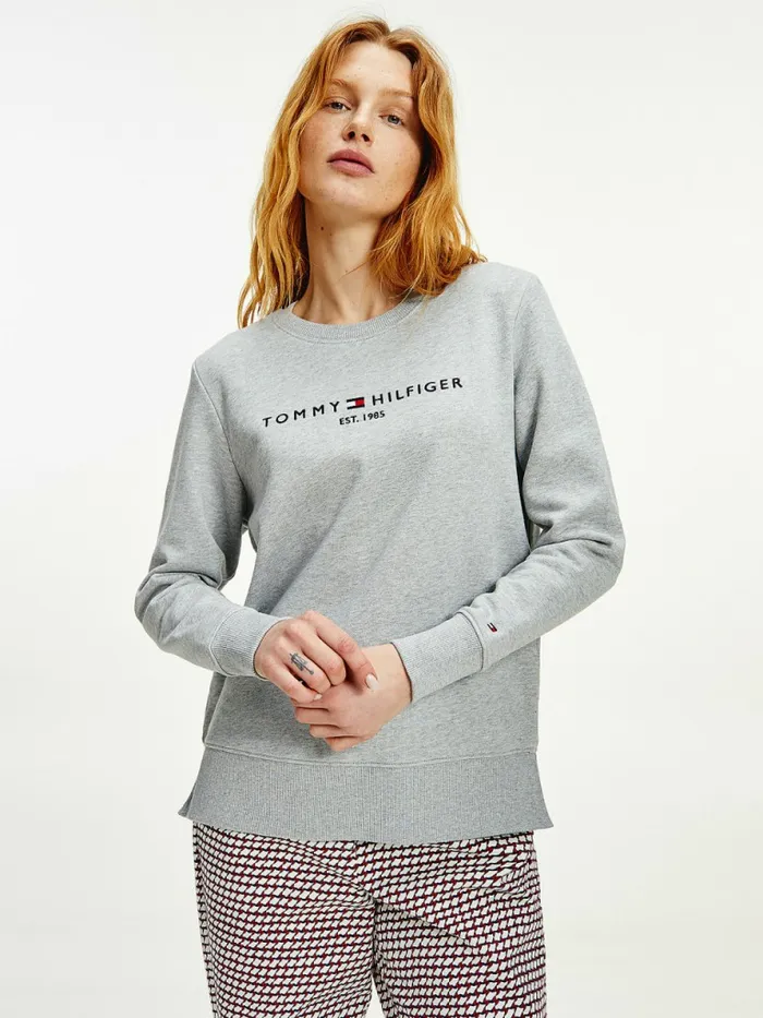 Tommy Hilfiger Organic Cotton Crew Neck Sweatshirt Light Grey Heather Womens Sweatshirts and Hoodies Online Tommy Hilfiger Organic Cotton Crew Neck Sweatshirt Light Grey Heather Womens Sweatshirts and Hoodies Online