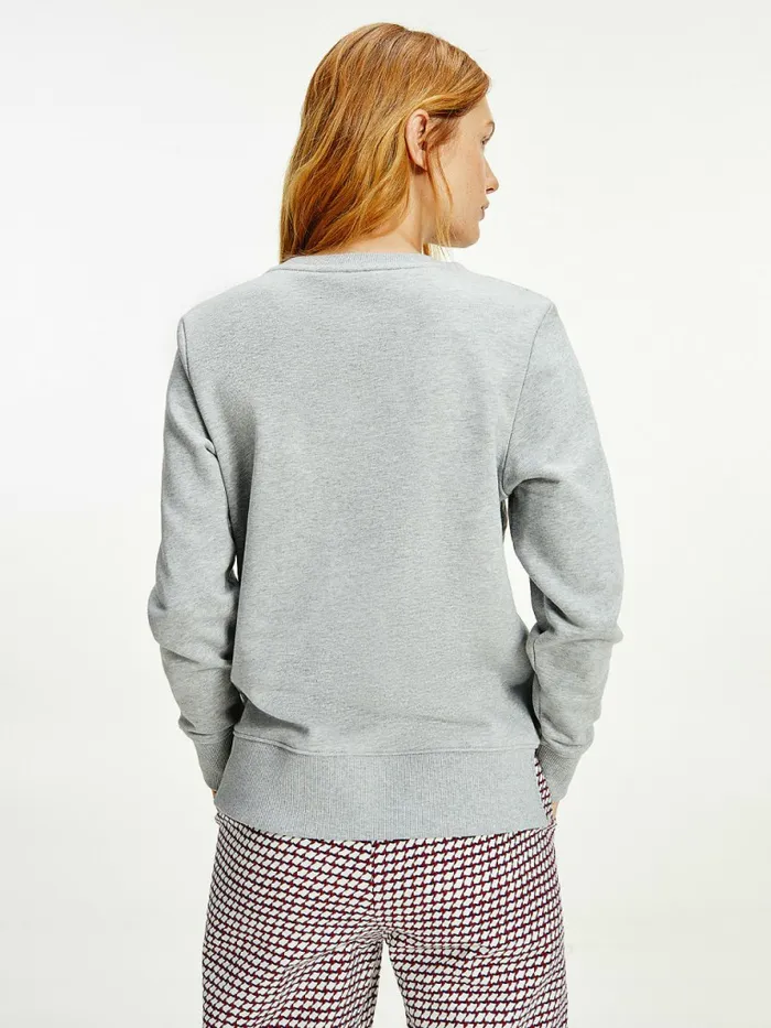 Tommy Hilfiger Organic Cotton Crew Neck Sweatshirt Light Grey Heather Womens Sweatshirts and Hoodies Online