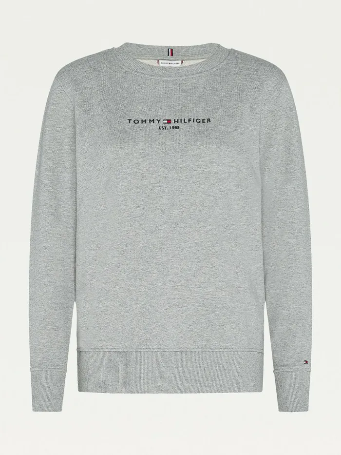 Tommy Hilfiger Organic Cotton Crew Neck Sweatshirt Light Grey Heather Womens Sweatshirts and Hoodies Online