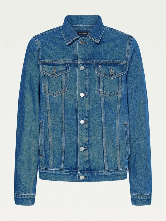 Tommy Hilfiger Organic Cotton Denim Trucker Jacket Portland Indigo Mens Coats and Jackets Fashion