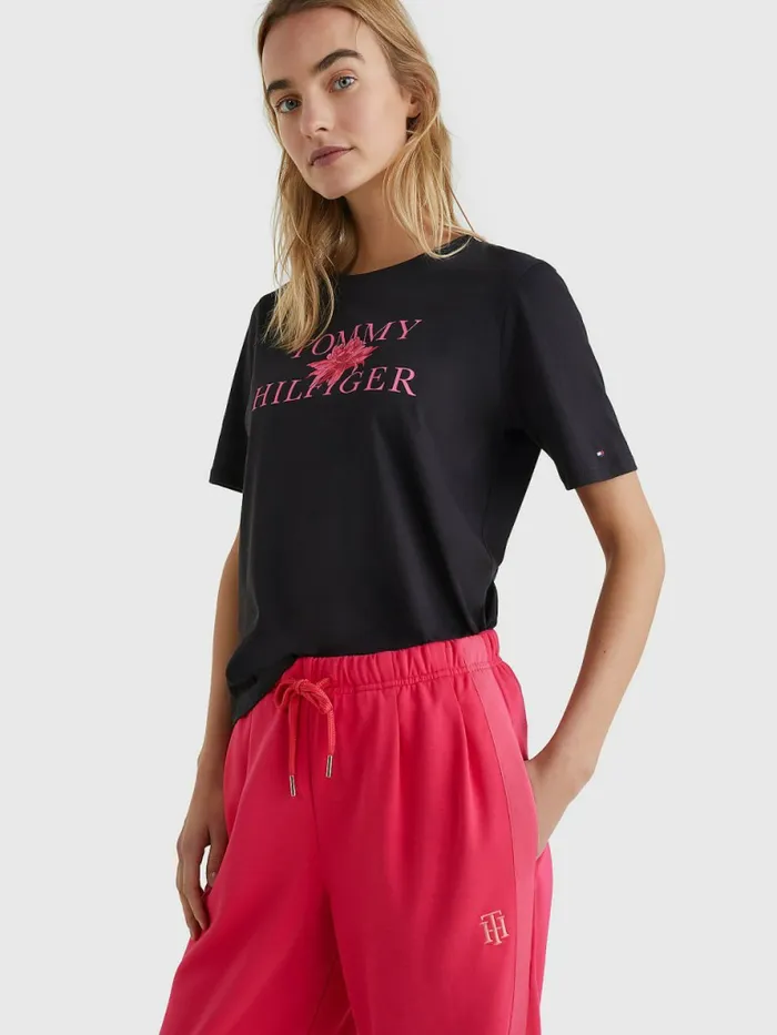 Tommy Hilfiger Organic Cotton Floral Print TShirt Black Womens TShirts Cheap On Sale Tommy Hilfiger Organic Cotton Floral Print TShirt Black Womens TShirts Cheap On Sale