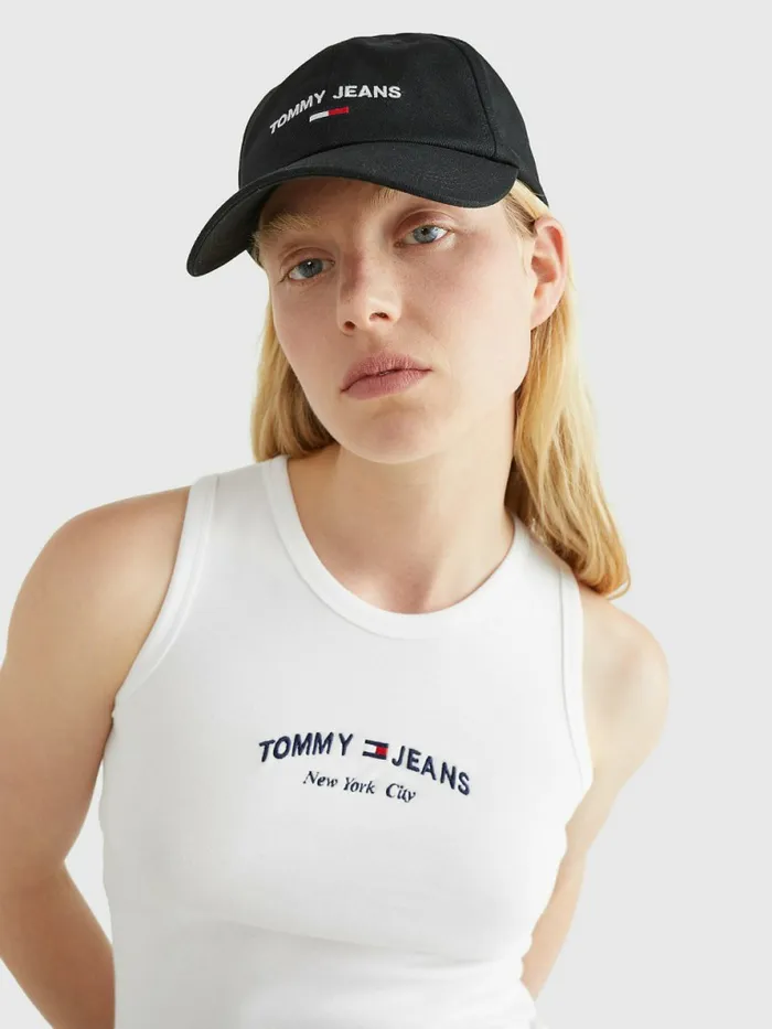 Tommy Hilfiger Organic Cotton Logo Baseball Cap Black Womens Hats and Scarves Near Me