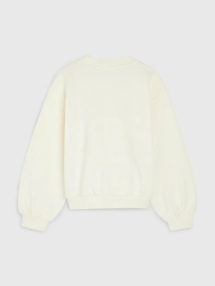 Tommy Hilfiger Organic Cotton Logo Sweatshirt Ancient White Girls Sweatshirts and Hoodies On Sale