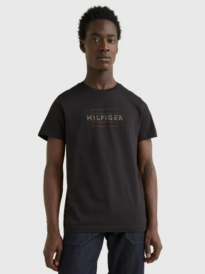 Tommy Hilfiger Organic Cotton Logo TShirt Black Mens TShirts Online