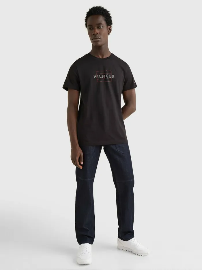 Tommy Hilfiger Organic Cotton Logo TShirt Black Mens TShirts Online