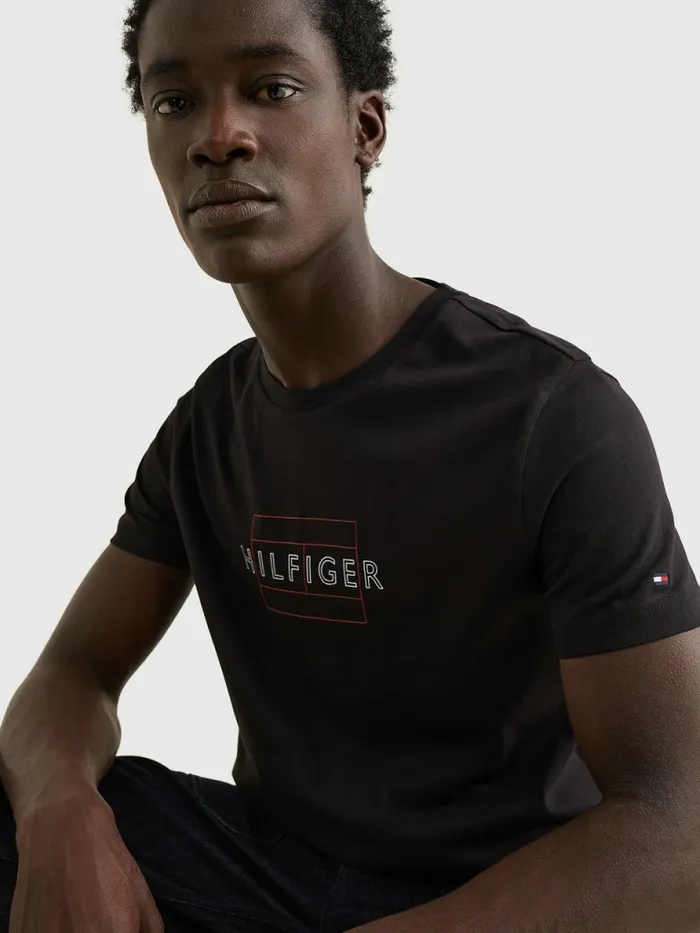 Tommy Hilfiger Organic Cotton Logo TShirt Black Mens TShirts Online